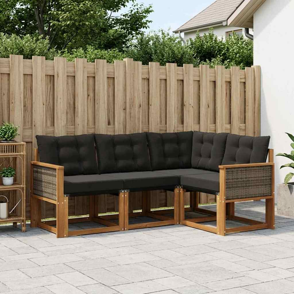 Buiten bankenset met kussen 4 pcs Naturel en Zwart is nu te koop bij PeponiXL, paradijselijk wonen!