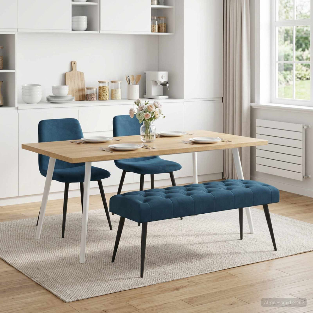 Bank met knoopverstelling Blauw 110 x 40 x 46 cm Fluweel is nu te koop bij PeponiXL, paradijselijk wonen!