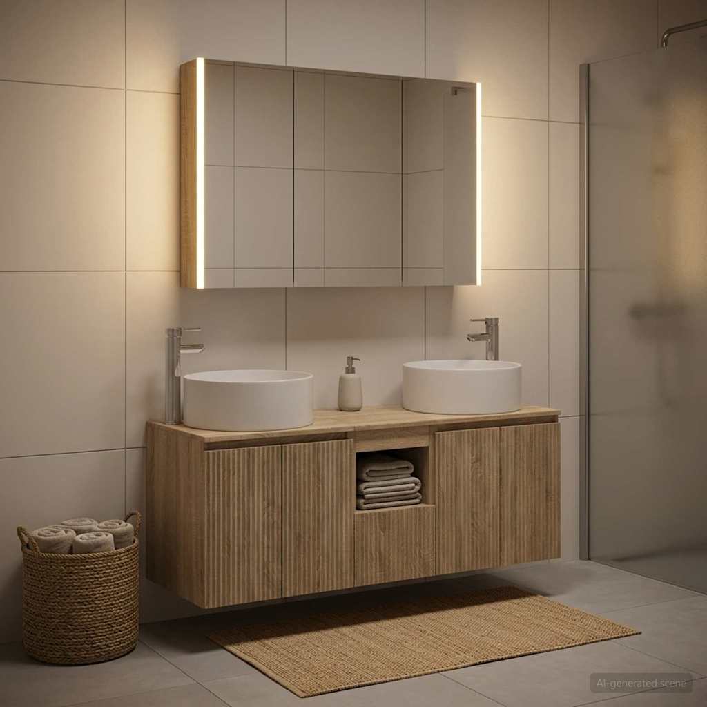 Badkamerkastenset 4 st Sonoma Eiken Bewerkt hout is nu te koop bij PeponiXL, paradijselijk wonen!
