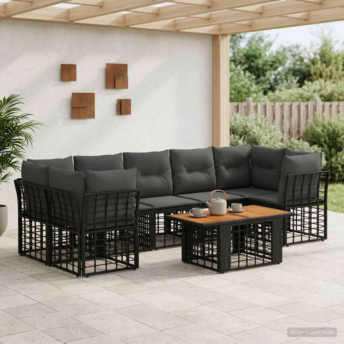 Tuinbankenset 8 st Zwart en Donkergrijs poly rattan is nu te koop bij PeponiXL, paradijselijk wonen!