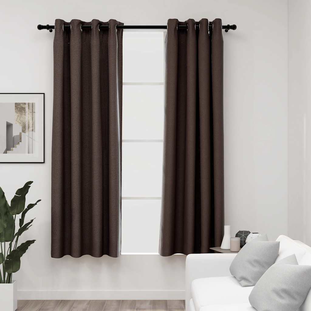 Gordijnen linnen-look verduisterend ogen 2 st 140x175 cm taupe is nu te koop bij PeponiXL, paradijselijk wonen!