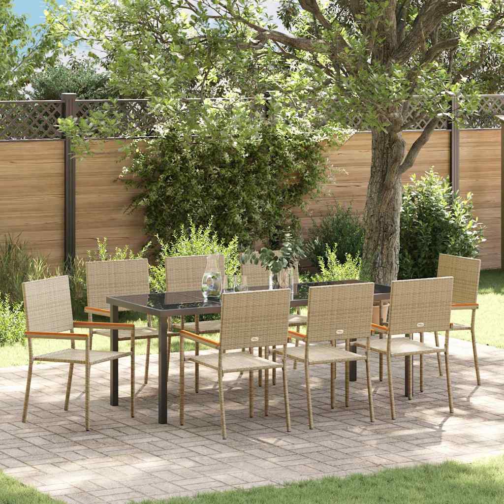 Tuin eettafelset met kussen 9 pcs Beige poly rattan is nu te koop bij PeponiXL, paradijselijk wonen!