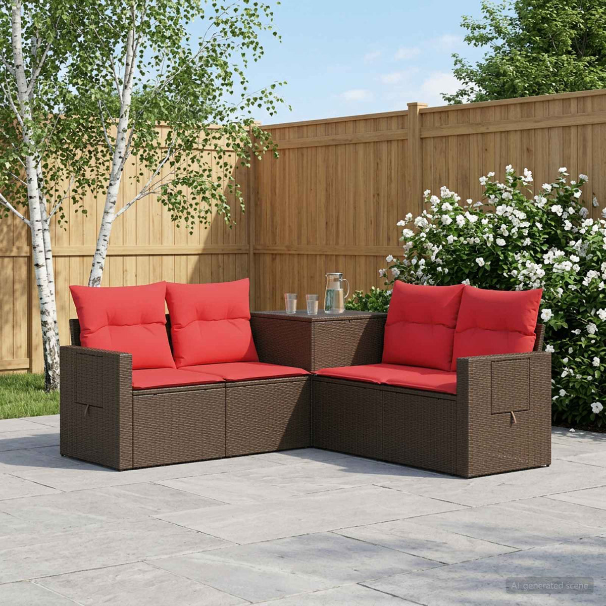 Bankstel 5 st Bruin en Rood Poly Rattan en Staal is nu te koop bij PeponiXL, paradijselijk wonen!