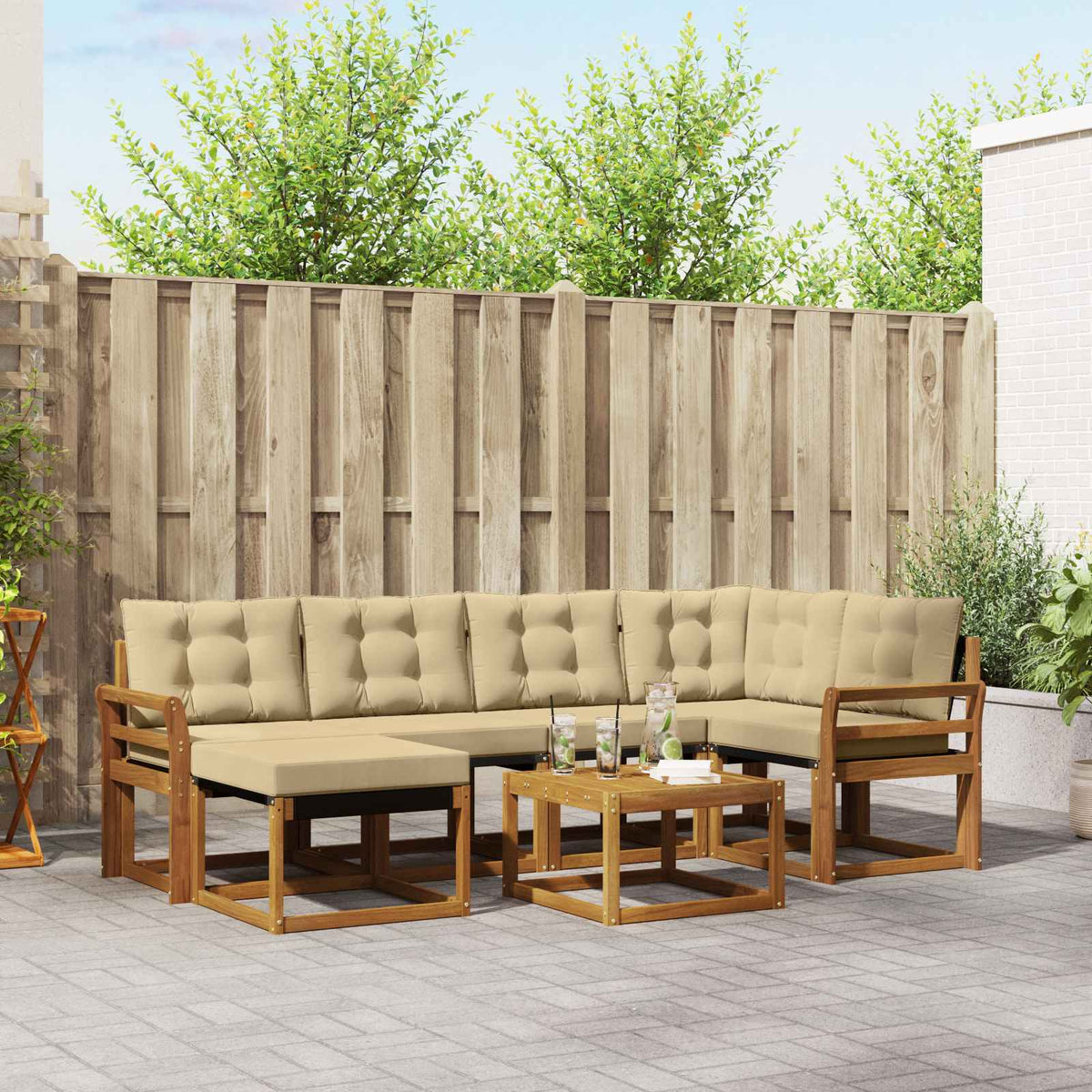 Buiten bankenset met kussen 7 pcs Natuurlijk en Beige is nu te koop bij PeponiXL, paradijselijk wonen!