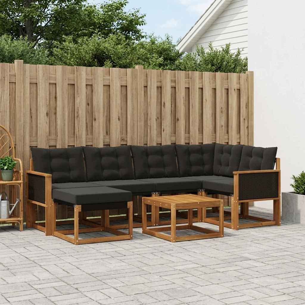 Buiten bankenset met kussen 7 pcs Naturel en Zwart is nu te koop bij PeponiXL, paradijselijk wonen!
