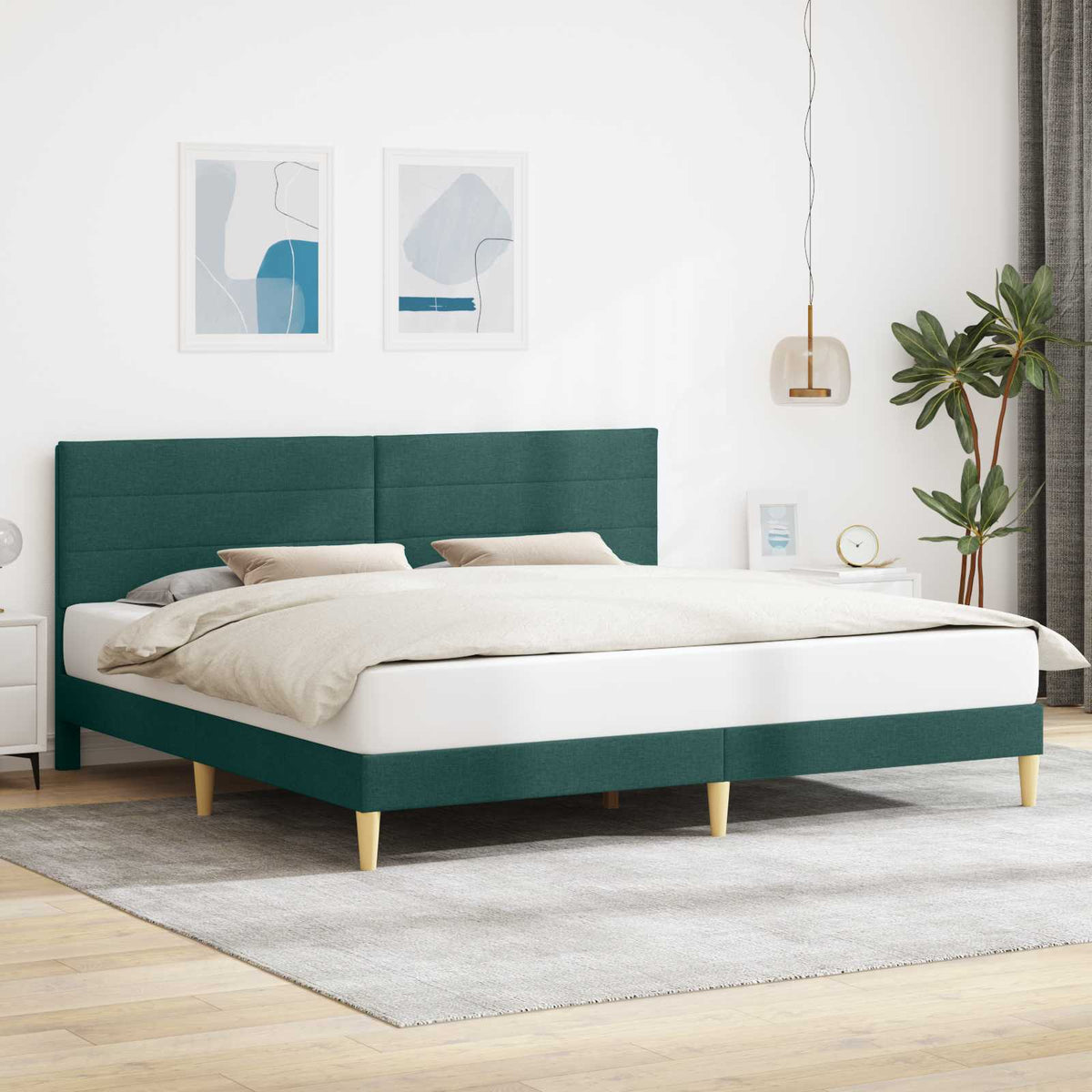 Bedframe met hoofdeinde Donkergroen 180 x 200 cm Stof is nu te koop bij PeponiXL, paradijselijk wonen!