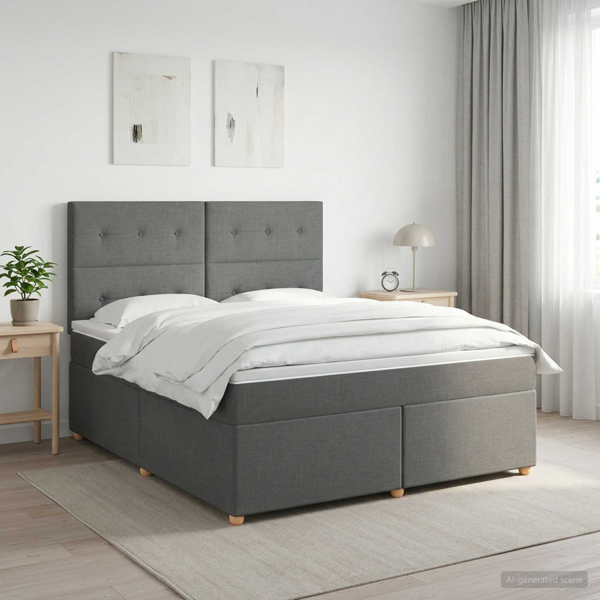 Boxspringbed met matras Donkergrijs 140 x 200 cm Stof is nu te koop bij PeponiXL, paradijselijk wonen!