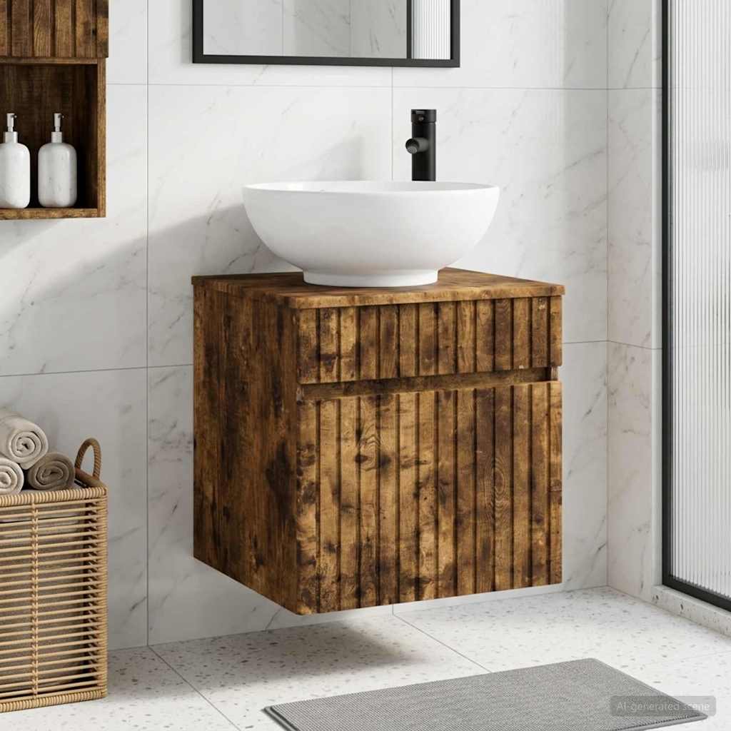 Wandgemonteerde wastafelmeubel Gerookt eiken is nu te koop bij PeponiXL, paradijselijk wonen!