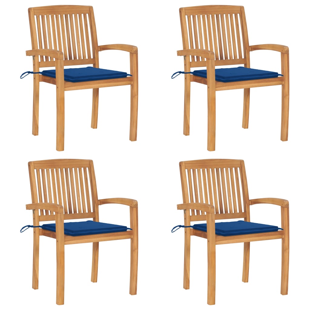 Tuinstoelen stapelbaar 4 st met kussens massief teakhout is nu te koop bij PeponiXL, paradijselijk wonen!