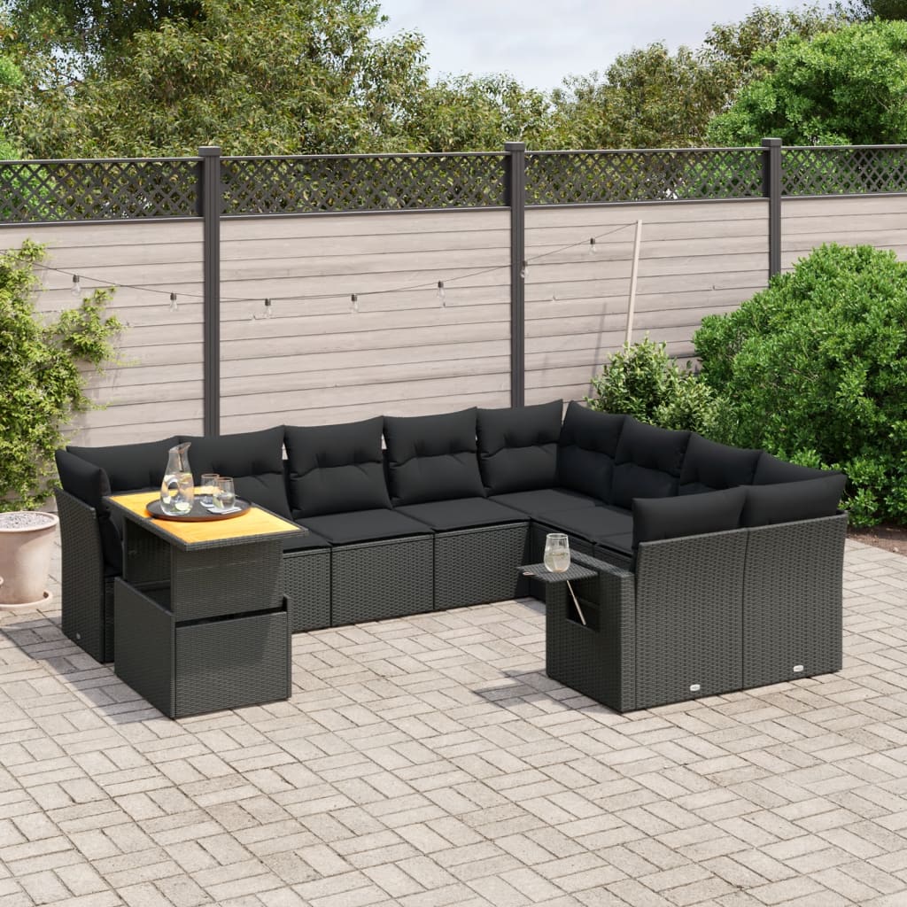 10-delige Loungeset met kussens poly rattan zwart is nu te koop bij PeponiXL, paradijselijk wonen!