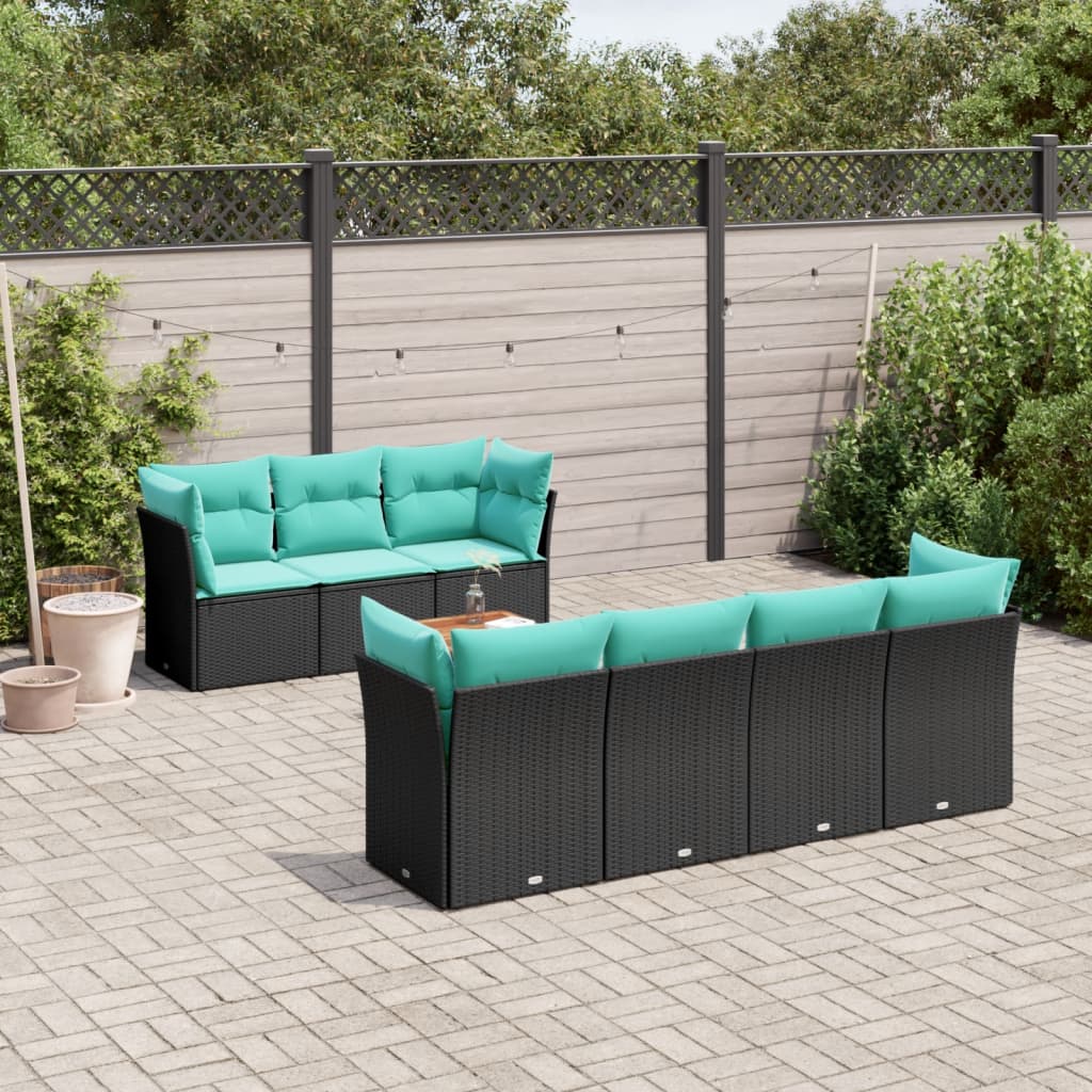 8-delige Loungeset met kussens poly rattan zwart is nu te koop bij PeponiXL, paradijselijk wonen!