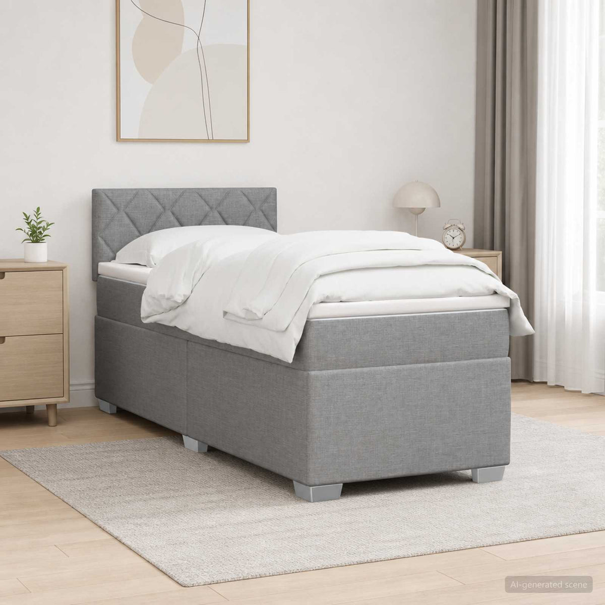 Boxspringbed met matras Lichtgrijs 90 x 190 cm Stof is nu te koop bij PeponiXL, paradijselijk wonen!