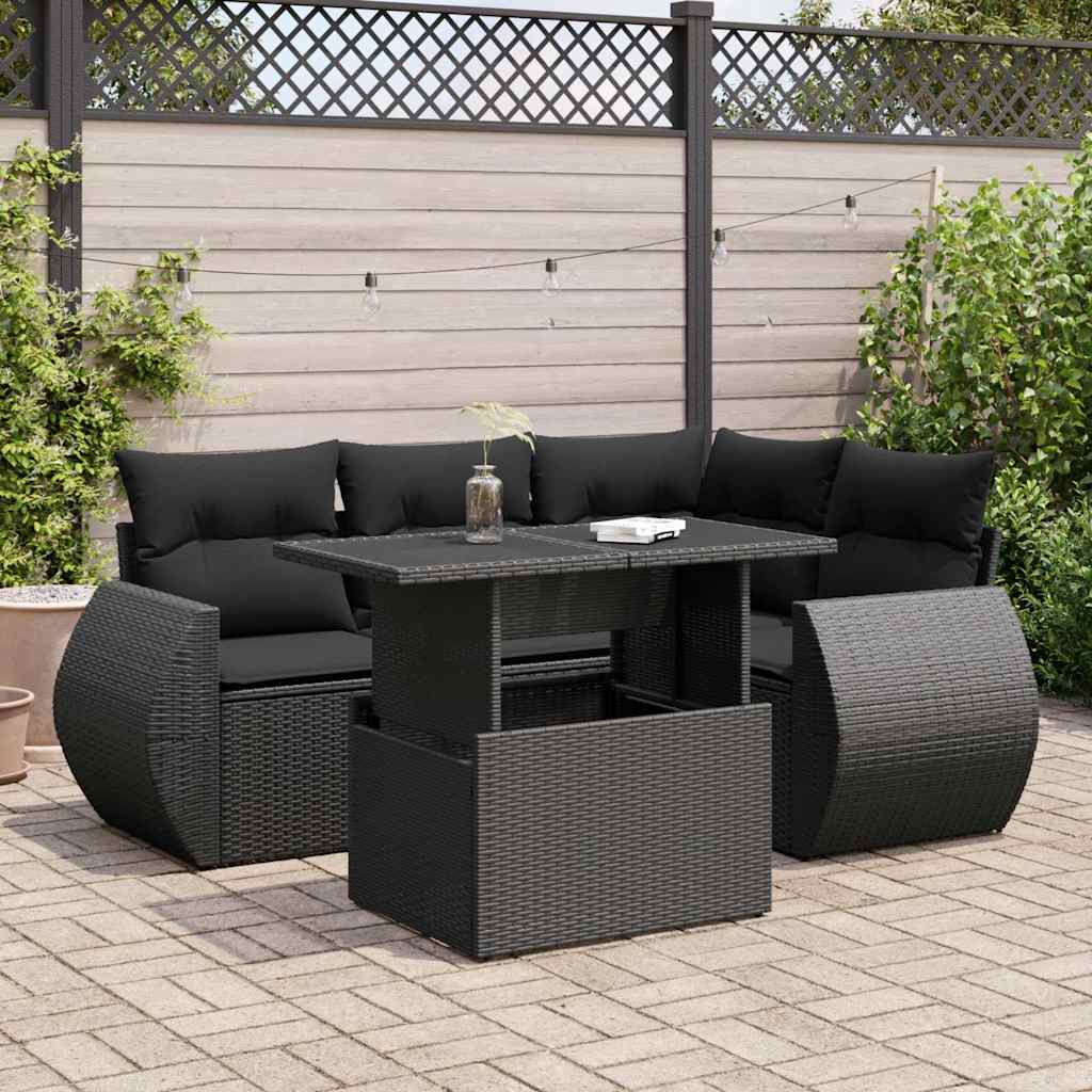 5-delige Loungeset met kussens poly rattan zwart is nu te koop bij PeponiXL, paradijselijk wonen!