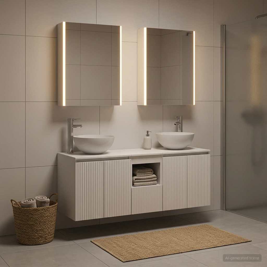 Badkamerkastenset 5 st Wit Bewerkt hout is nu te koop bij PeponiXL, paradijselijk wonen!