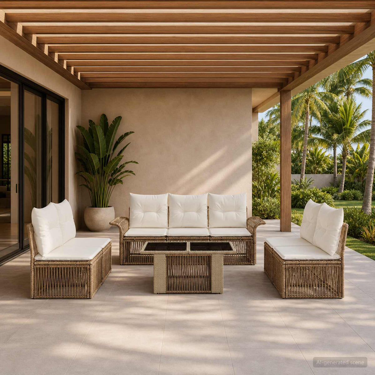 Tuinbankenset 8 st Beige en Crème Wit poly rattan is nu te koop bij PeponiXL, paradijselijk wonen!