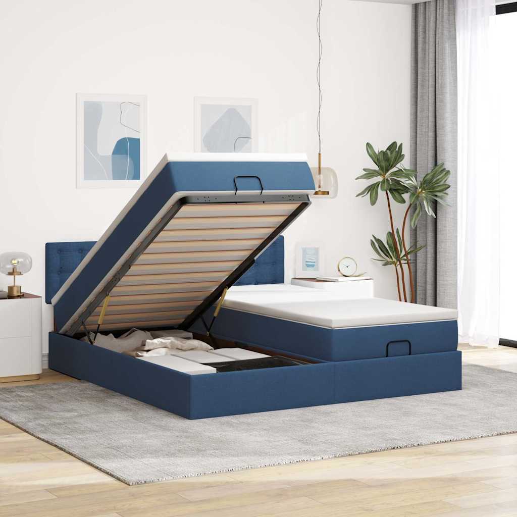 Ottoman bed met matrassen en LED's 200x200cm stof blauw is nu te koop bij PeponiXL, paradijselijk wonen!