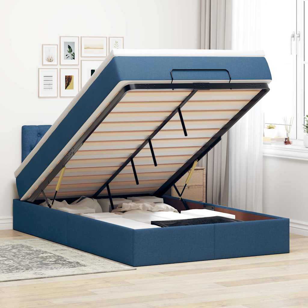 Bed poef met matras en LED's 120x200 cm stof blauw is nu te koop bij PeponiXL, paradijselijk wonen!