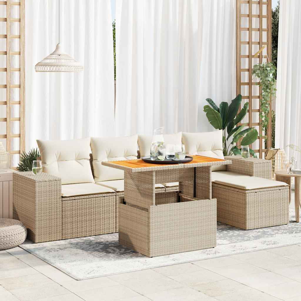6-delige Loungeset met kussens poly rattan beige is nu te koop bij PeponiXL, paradijselijk wonen!