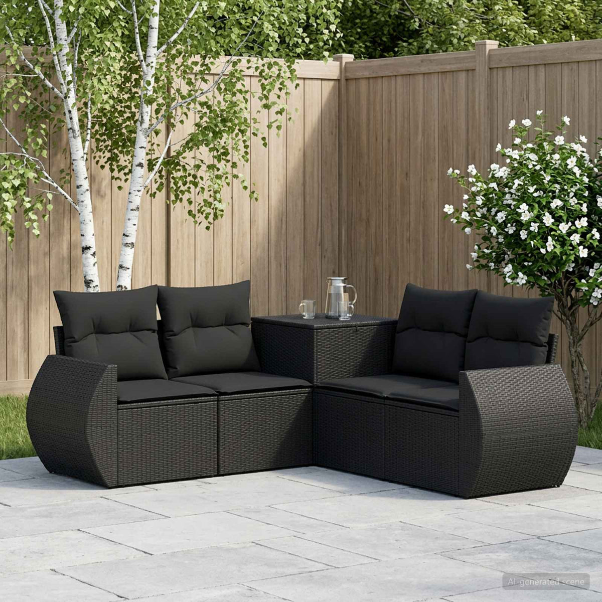 Bankstel 5 st Zwart Poly Rattan en Staal is nu te koop bij PeponiXL, paradijselijk wonen!