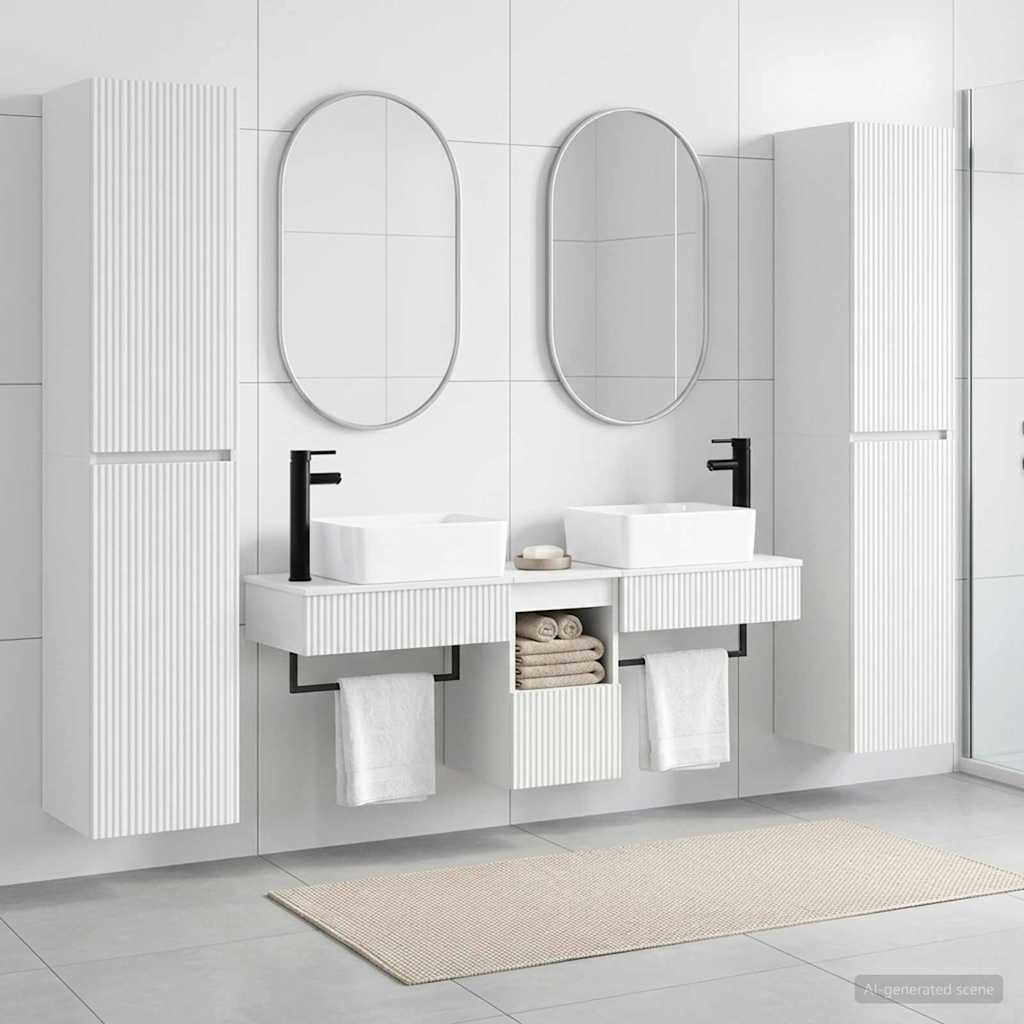 Badkamermeubelset 5 st Wit 33 x 34,5 x 160 cm Bewerkt hout is nu te koop bij PeponiXL, paradijselijk wonen!