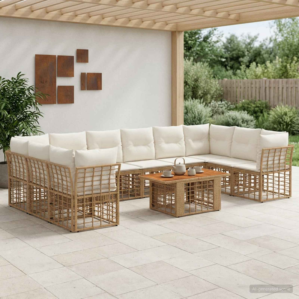 Tuinbankenset 11 st Natuurlijk en Crème Wit poly rattan is nu te koop bij PeponiXL, paradijselijk wonen!