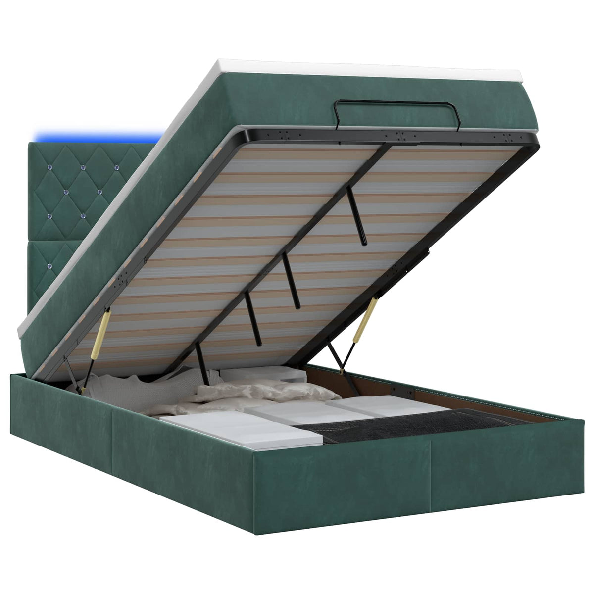 Ottoman Bed met Matrassen en LED Donkergroen 120 x 200 cm is nu te koop bij PeponiXL, paradijselijk wonen!