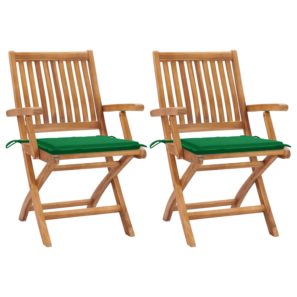 Tuinstoelen 2 st met groene kussens massief teakhout is nu te koop bij PeponiXL, paradijselijk wonen!
