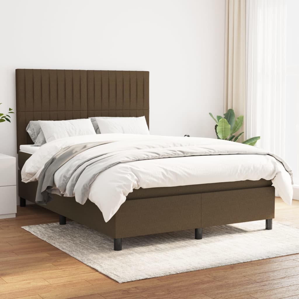 Boxspring met matras stof donkerbruin 140x190 cm is nu te koop bij PeponiXL, paradijselijk wonen!
