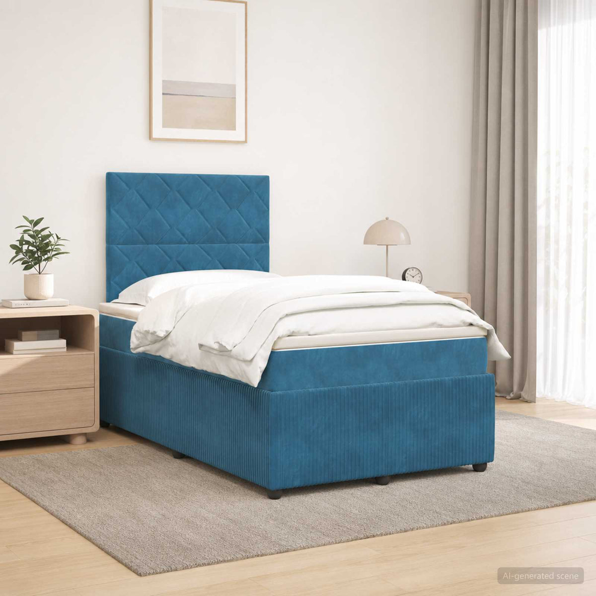Boxspringbed met matras Blauw 120 x 200 cm Fluweel is nu te koop bij PeponiXL, paradijselijk wonen!