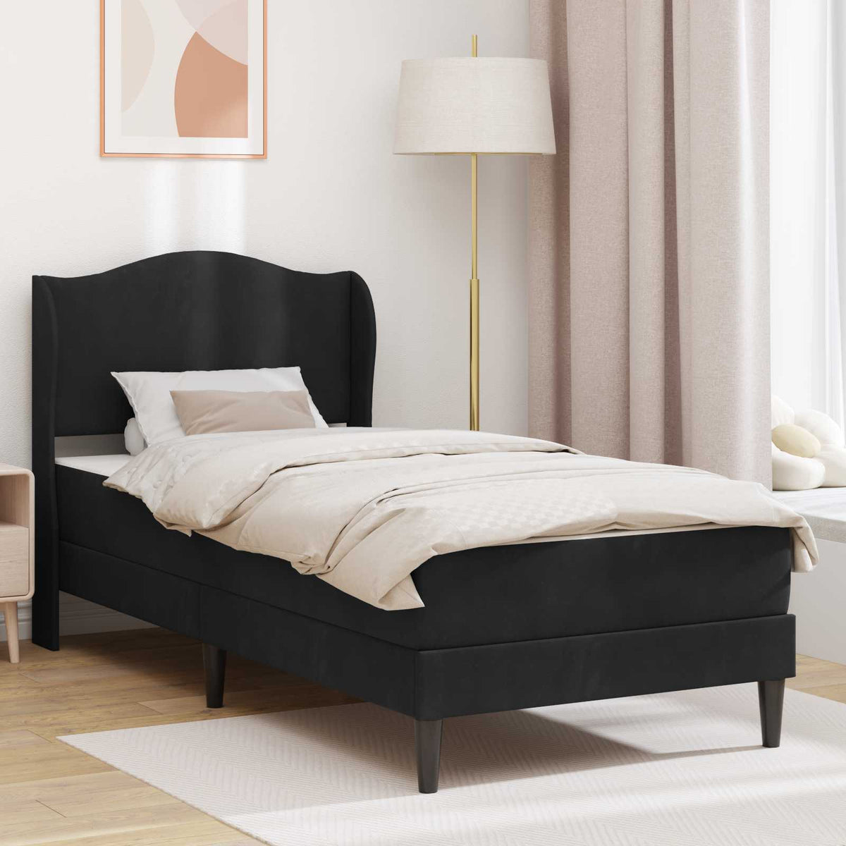 Bedframe met hoofdeinde Zwart 90 x 190 cm Fluweel is nu te koop bij PeponiXL, paradijselijk wonen!