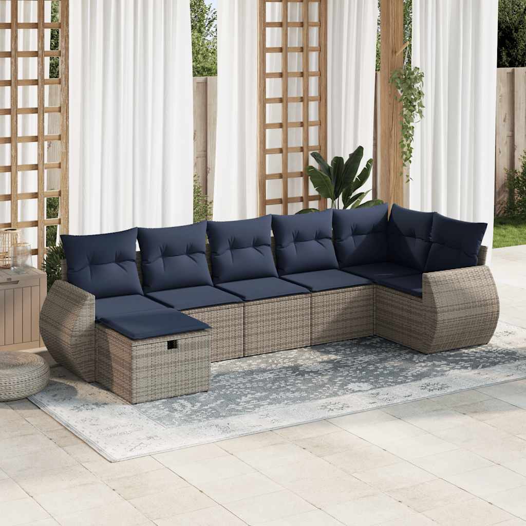 7-delige Loungeset met kussens poly rattan grijs is nu te koop bij PeponiXL, paradijselijk wonen!