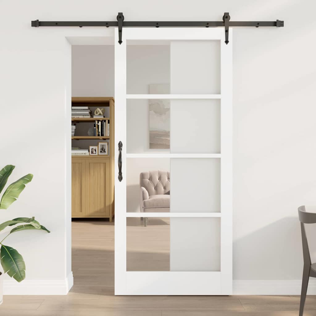 Schuifdeur Wit en zwart 93 x 211 cm Massief grenenhout en glas is nu te koop bij PeponiXL, paradijselijk wonen!