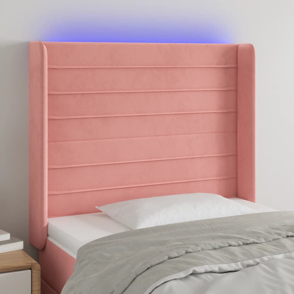 Hoofdbord LED 93x16x118/128 cm fluweel roze is nu te koop bij PeponiXL, paradijselijk wonen!