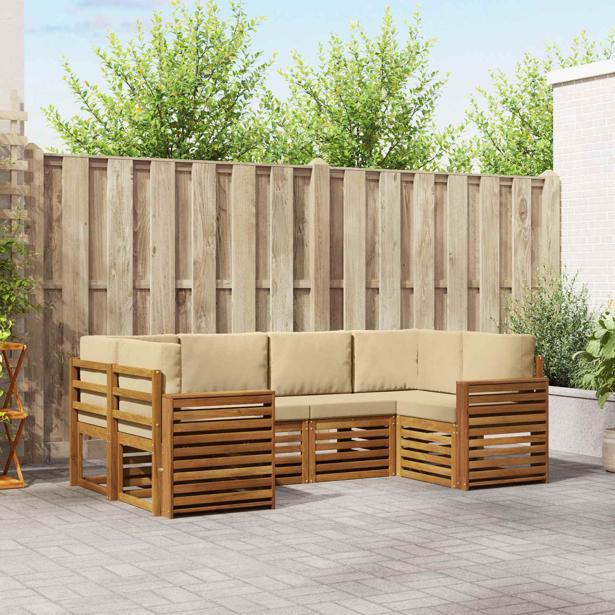 Hoekbank Set met kussen 6 pcs Natuurlijk en Beige is nu te koop bij PeponiXL, paradijselijk wonen!