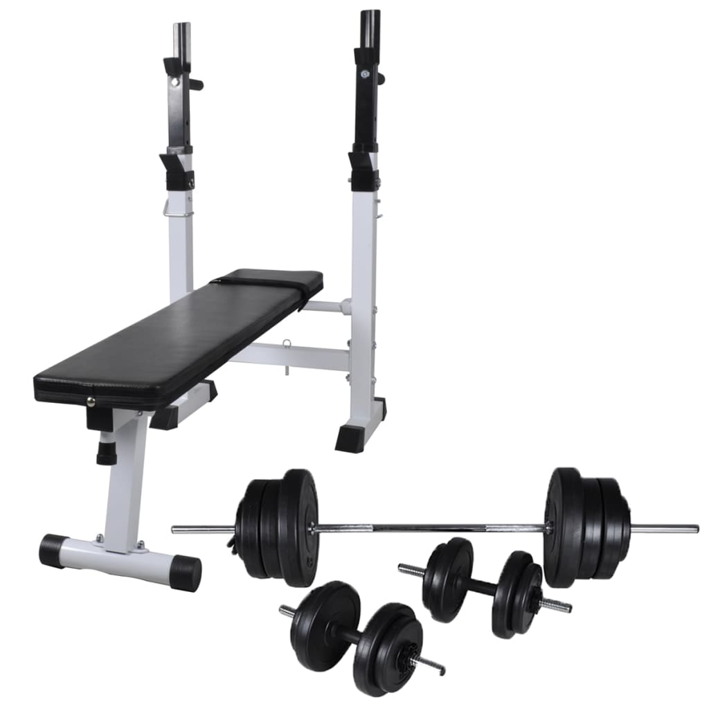 Trainingsbank met gewichtenrek en halterset 60,5 kg is nu te koop bij PeponiXL, paradijselijk wonen!