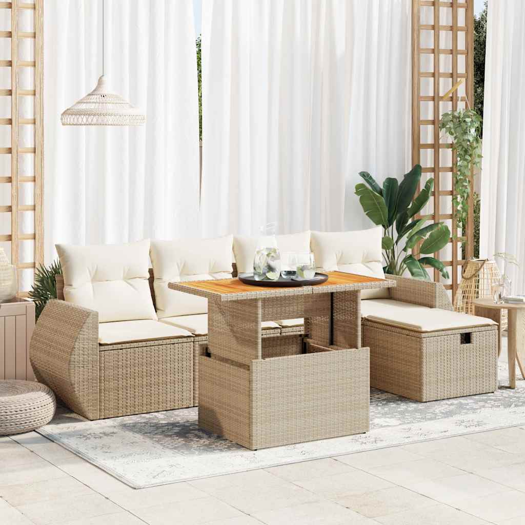 6-delige Loungeset met kussens poly rattan acacia beige is nu te koop bij PeponiXL, paradijselijk wonen!