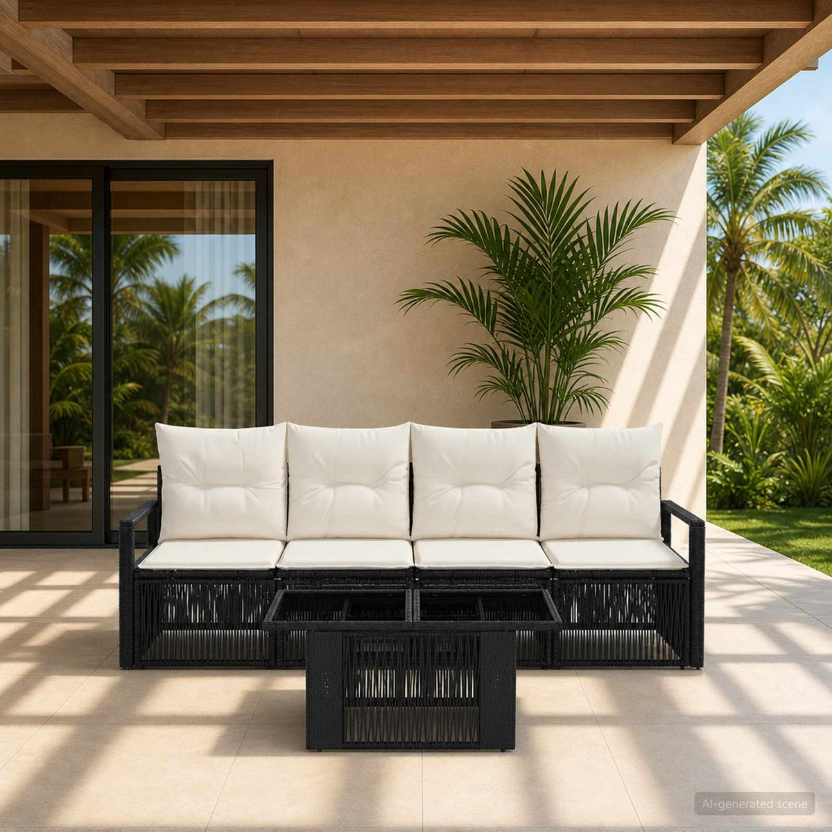 Tuinbankenset 5 st Zwart en Cream Wit poly rattan is nu te koop bij PeponiXL, paradijselijk wonen!