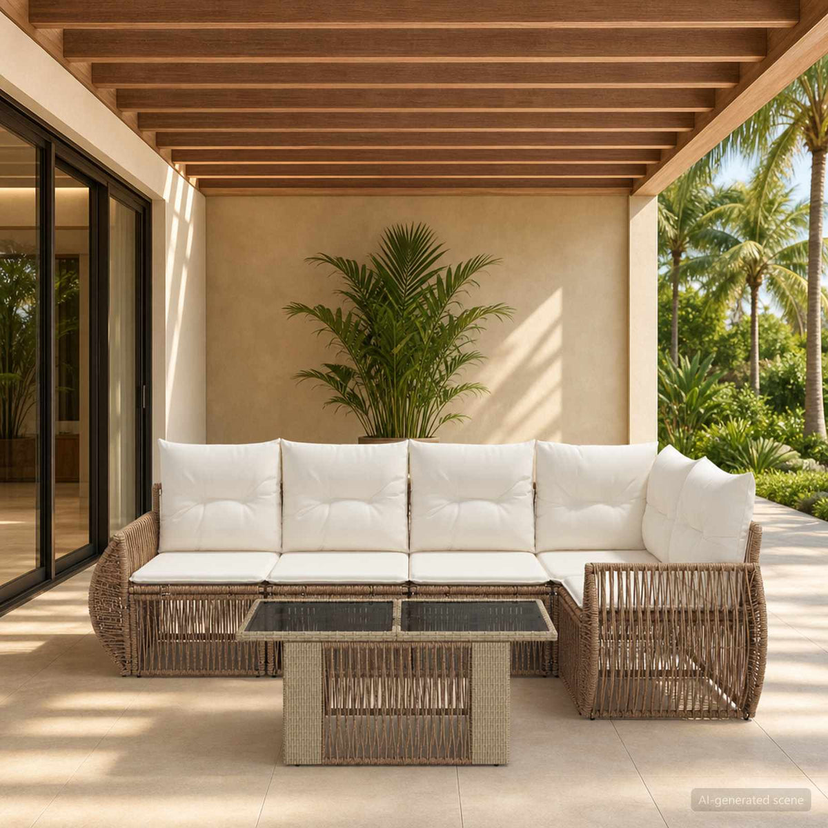 Tuinbankenset 6 st Beige en Crème Wit poly rattan is nu te koop bij PeponiXL, paradijselijk wonen!