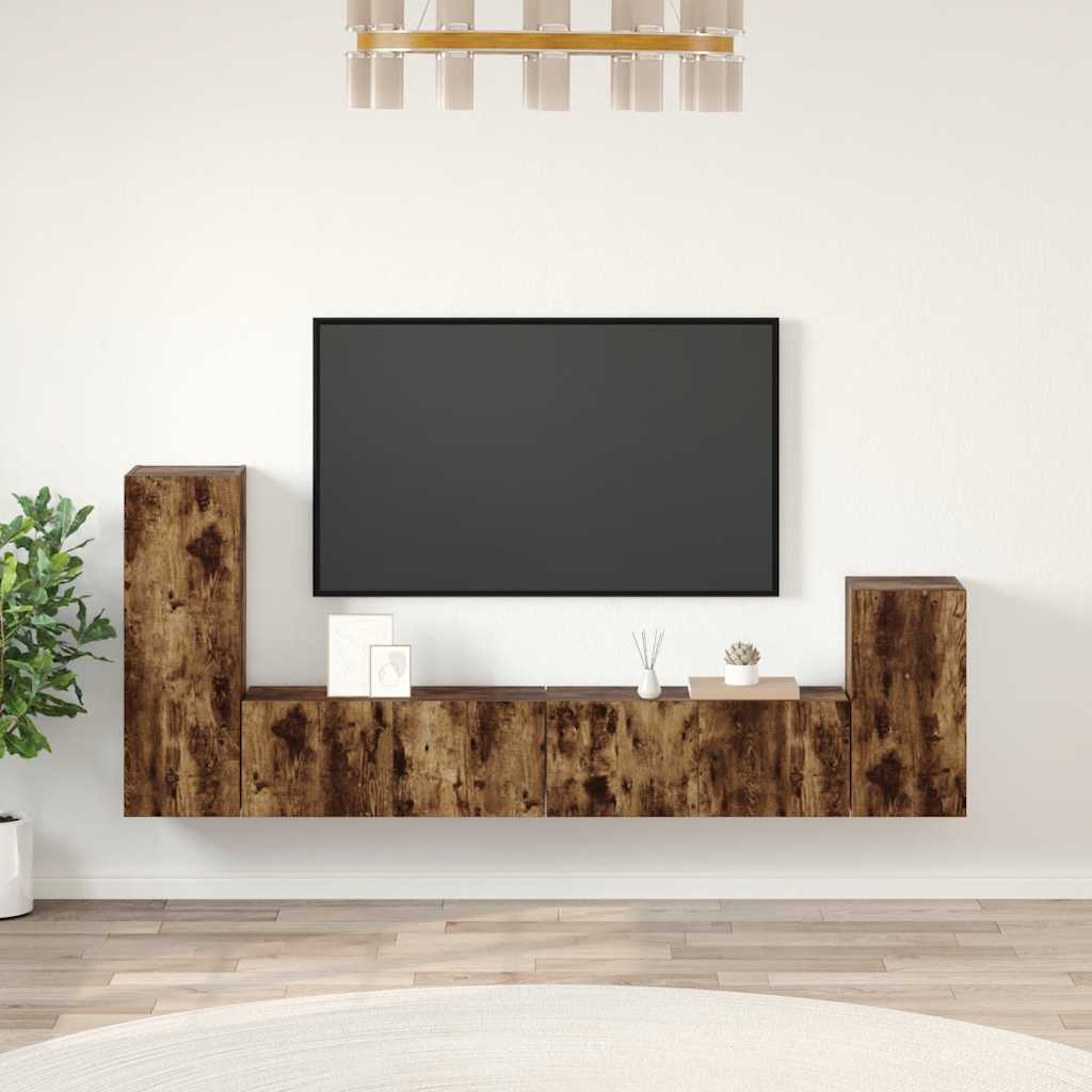 4-delige Tv-meubelset bewerkt hout gerookt eikenkleurig is nu te koop bij PeponiXL, paradijselijk wonen!