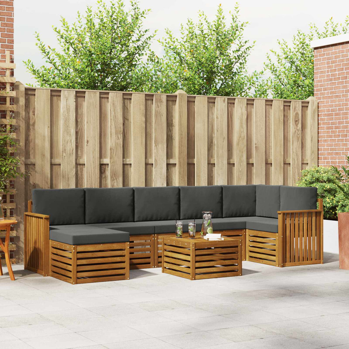 Buiten bankenset met kussen 8 pcs Natuurlijk en Antraciet is nu te koop bij PeponiXL, paradijselijk wonen!