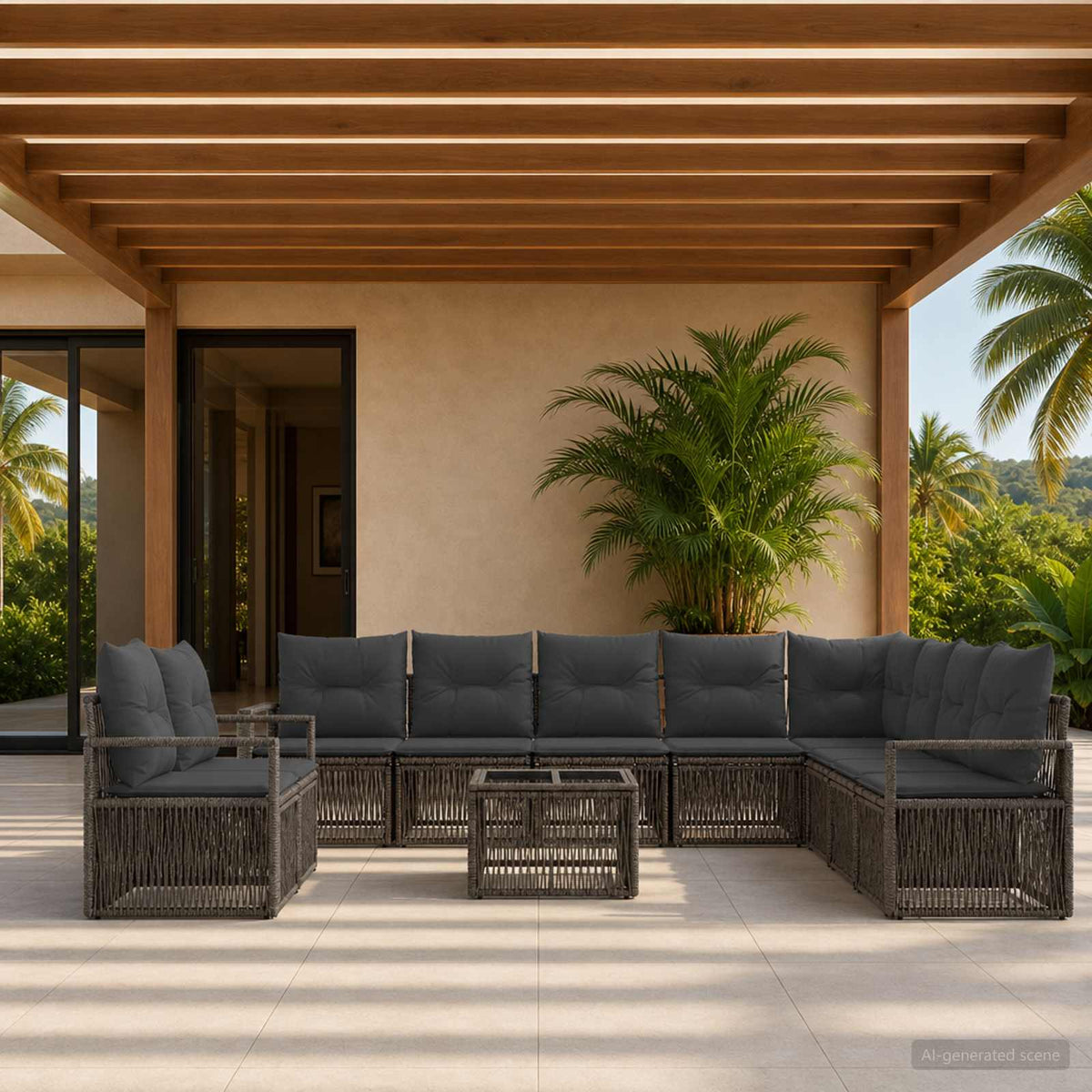 Tuinbankenset 11 pcs Grijs poly rattan is nu te koop bij PeponiXL, paradijselijk wonen!