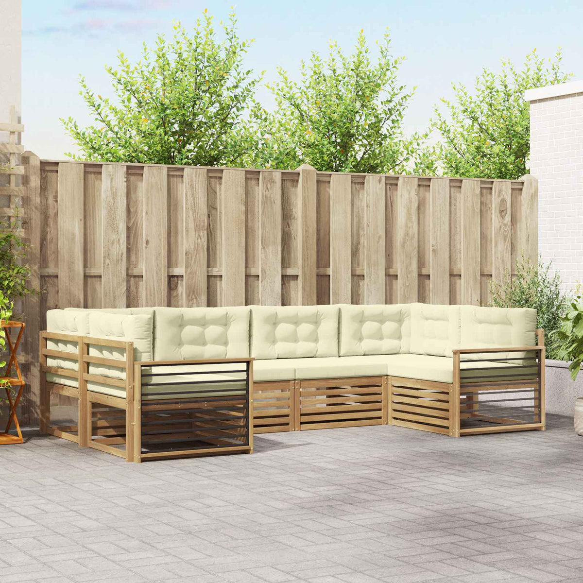 Buiten bankenset met kussen 6 pcs Wit en crèmekleurig is nu te koop bij PeponiXL, paradijselijk wonen!