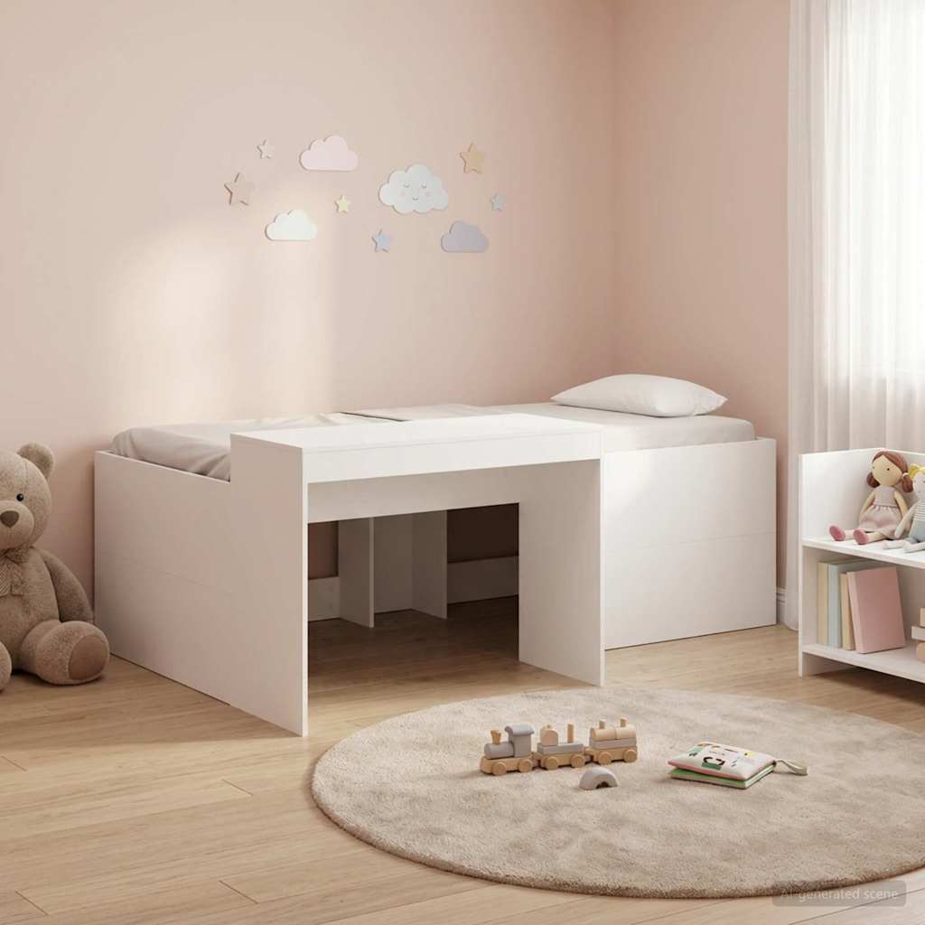 Hoge Bed Frame met Bureau voor Kinderen Wit 90 x 200 cm is nu te koop bij PeponiXL, paradijselijk wonen!