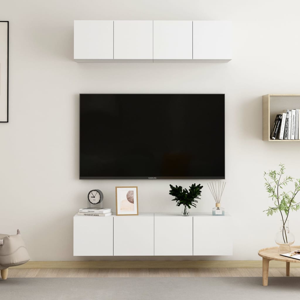 Tv-meubelen 4 st 60x30x30 cm bewerkt hout wit is nu te koop bij PeponiXL, paradijselijk wonen!