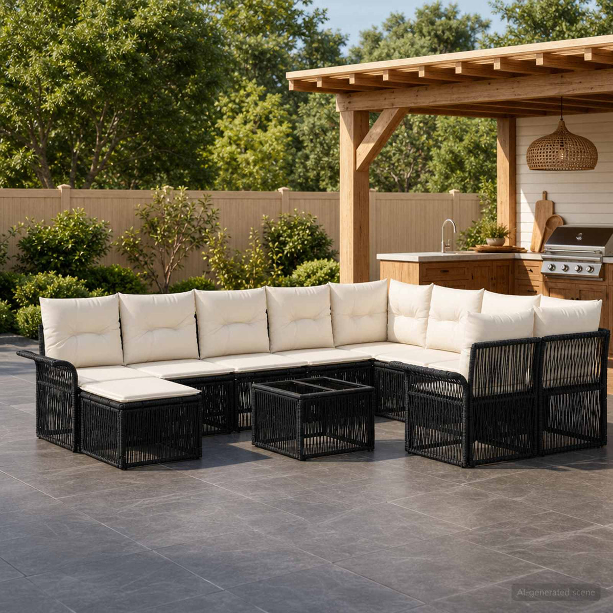 Tuinbankenset 11 st Zwart poly rattan is nu te koop bij PeponiXL, paradijselijk wonen!