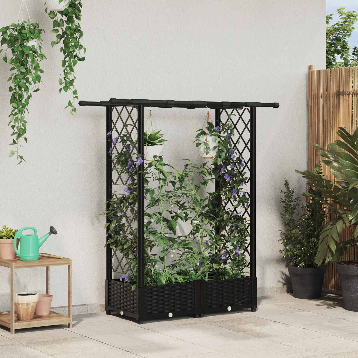 Verhoogd Bed met Trellis en Dak Zwart 122,5 x 40 x 121 cm PP is nu te koop bij PeponiXL, paradijselijk wonen!