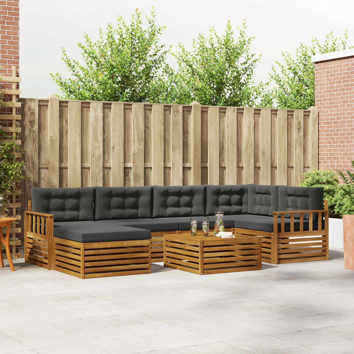 Buiten bankenset met kussen 7 pcs Natuurlijk en Antraciet is nu te koop bij PeponiXL, paradijselijk wonen!