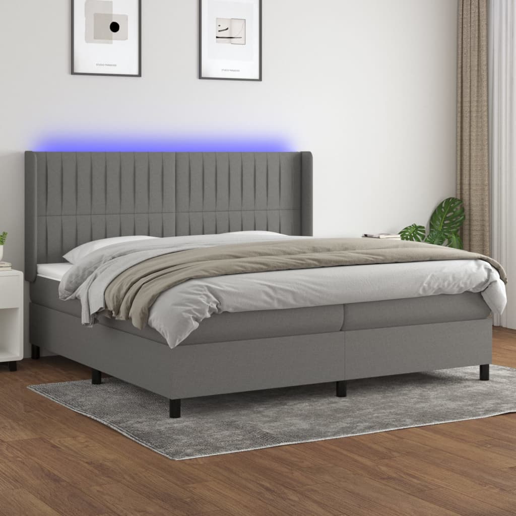 Boxspring met matras en LED stof donkergrijs 200x200 cm is nu te koop bij PeponiXL, paradijselijk wonen!