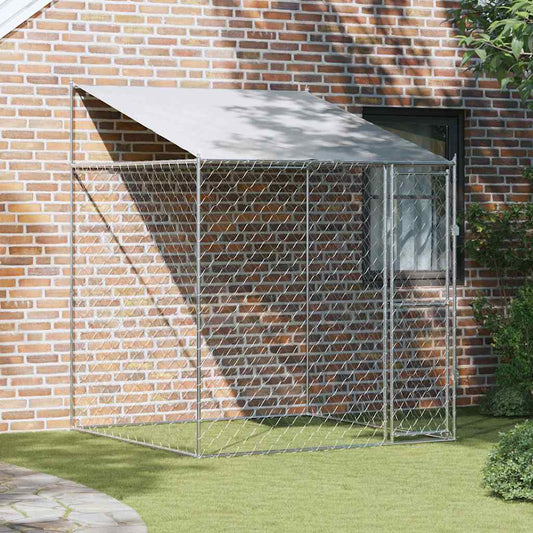 Hondenkooi met Dak Zilver 200 x 200 x 258 cm Staal en PE is nu te koop bij PeponiXL, paradijselijk wonen!