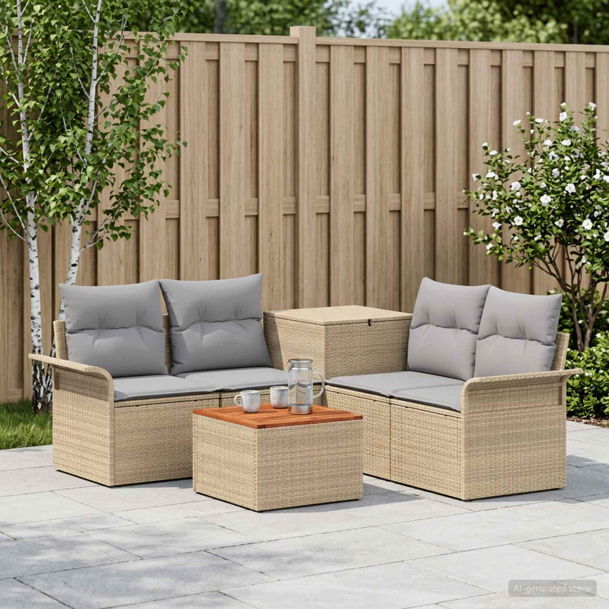 Bankstel 6 pcs 4-Aantal zitplaatsen Beige en Licht Grijs is nu te koop bij PeponiXL, paradijselijk wonen!